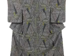 アンティーク　華紋更紗模様織り出し本塩沢着物